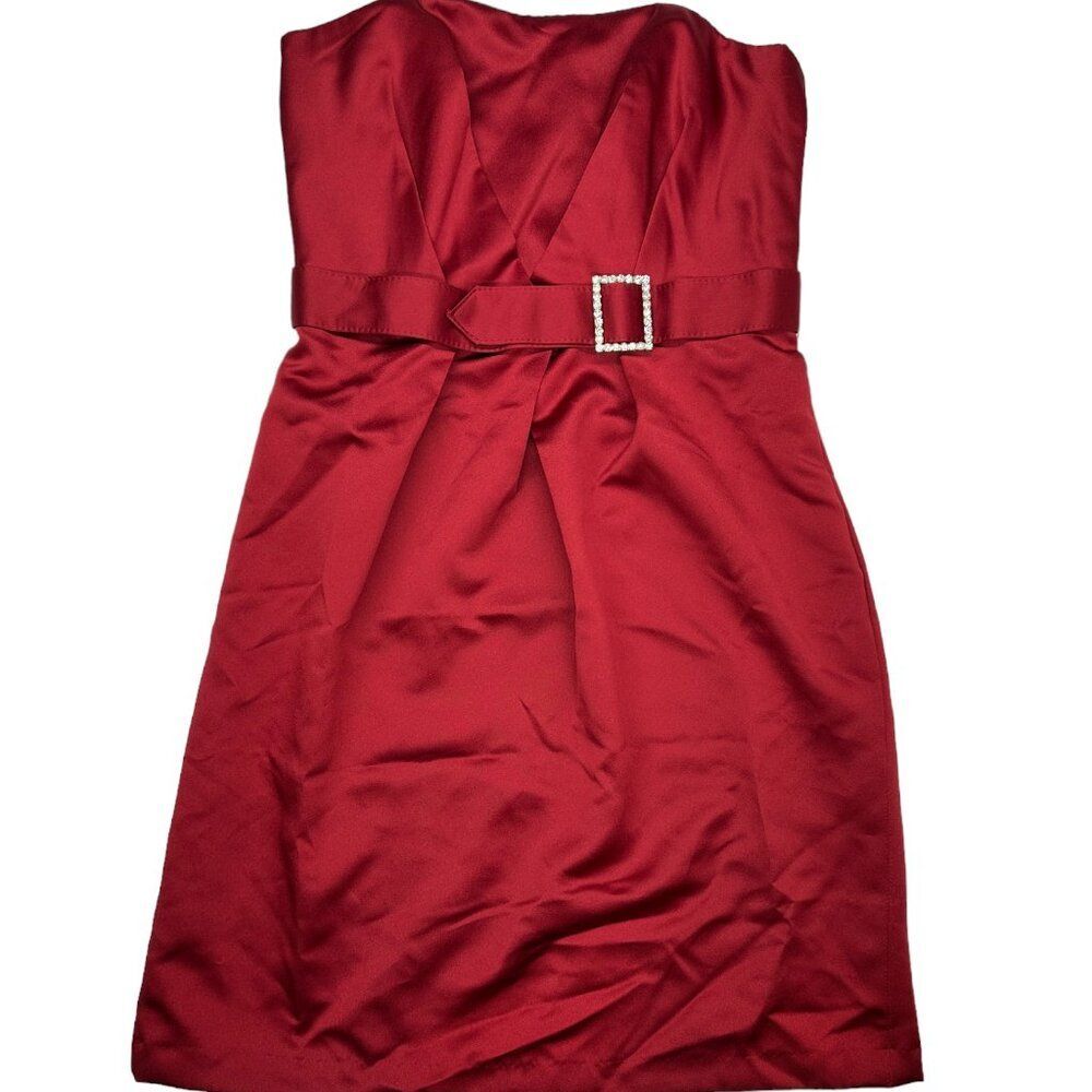 Alfred Angelo Claret Satin Strapless Dress (10)